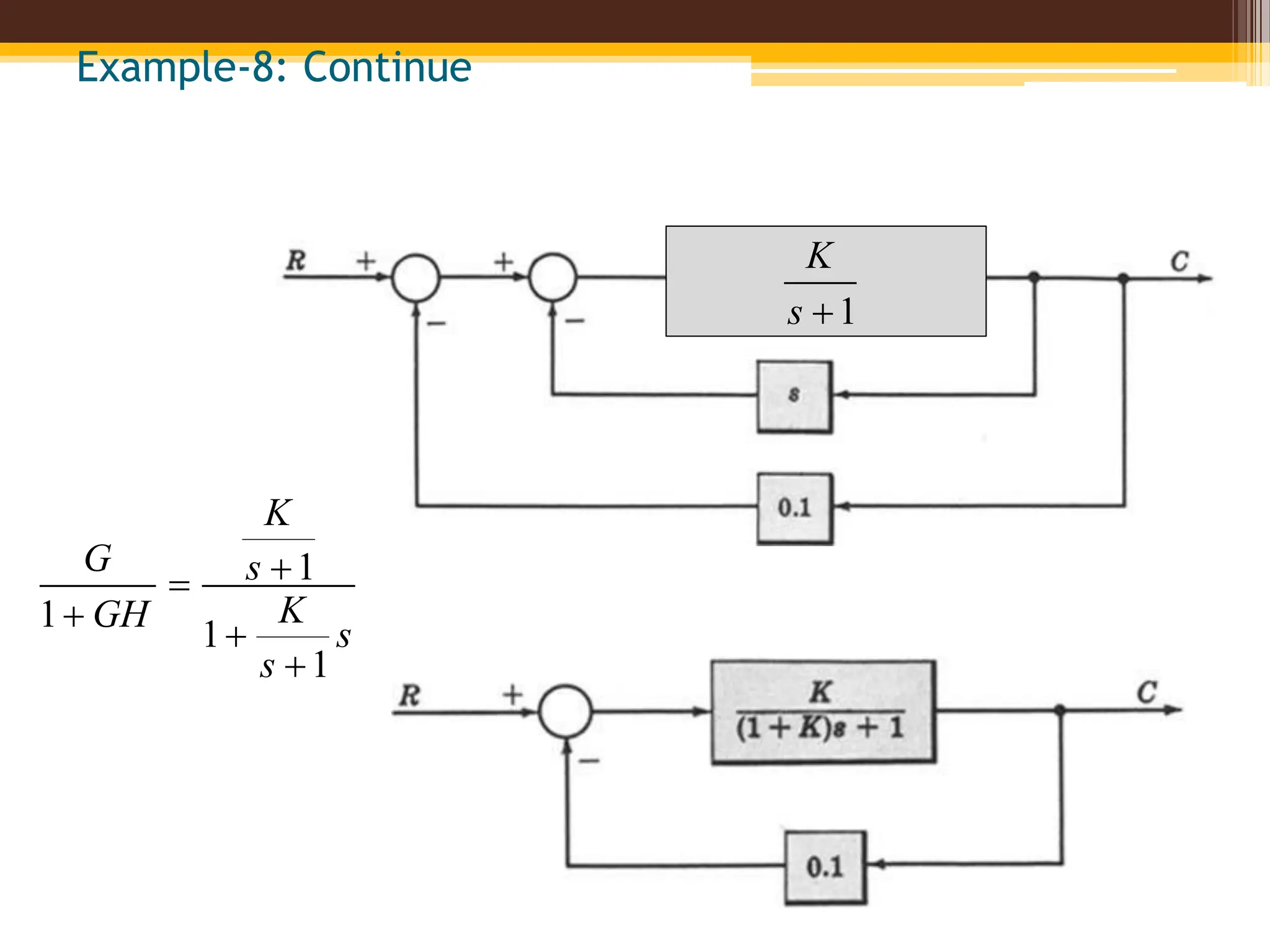 Example-8: Continue
1

s
K
s
s
K
s
K
GH
G
1
1
1
1





 