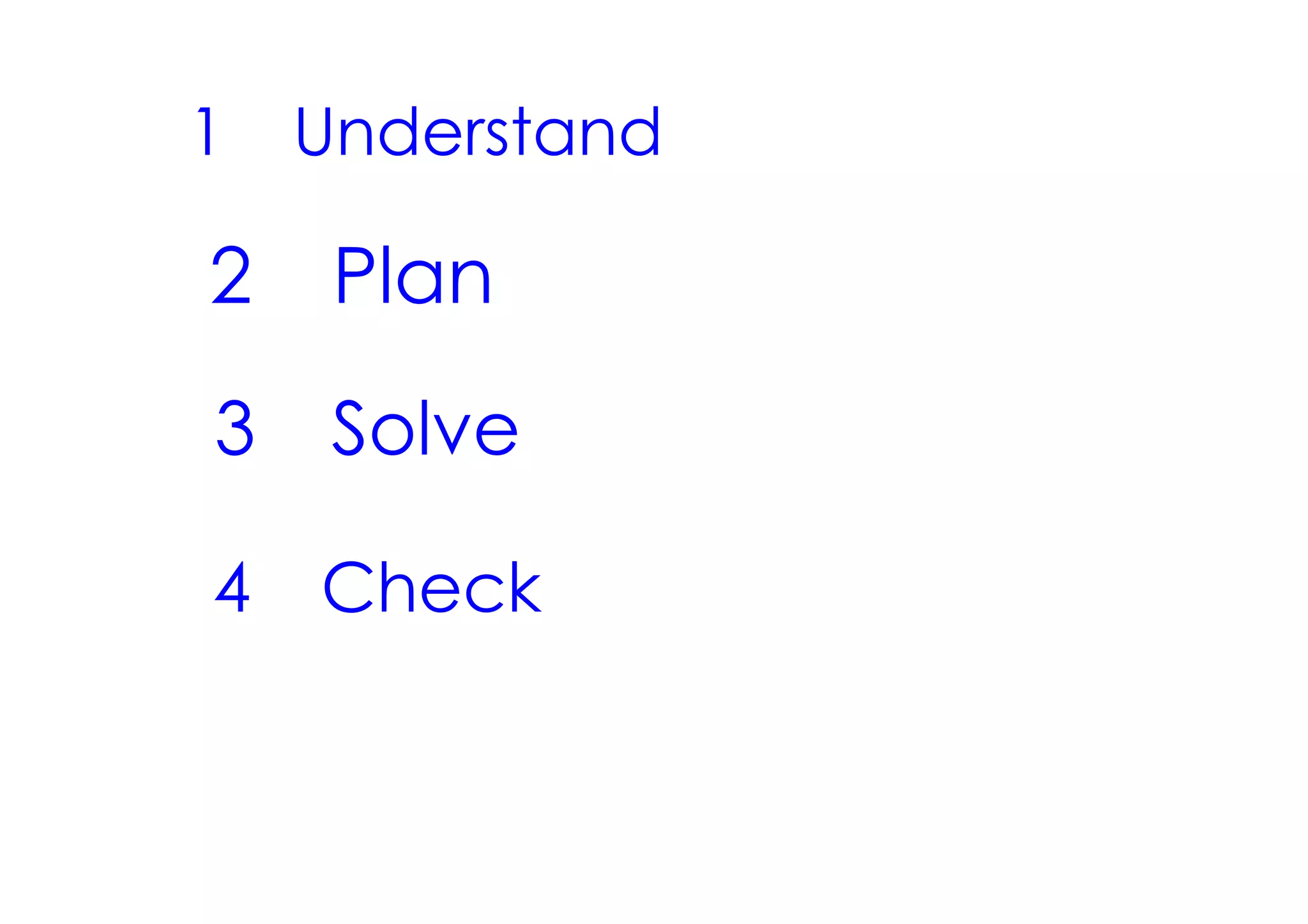1   Understand

2    Plan
3    Solve

4   Check
 