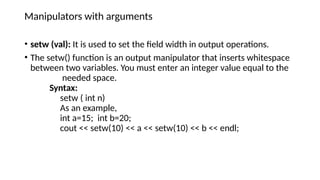 9.Manipulators.pptx oops programming in c pp | PPTX