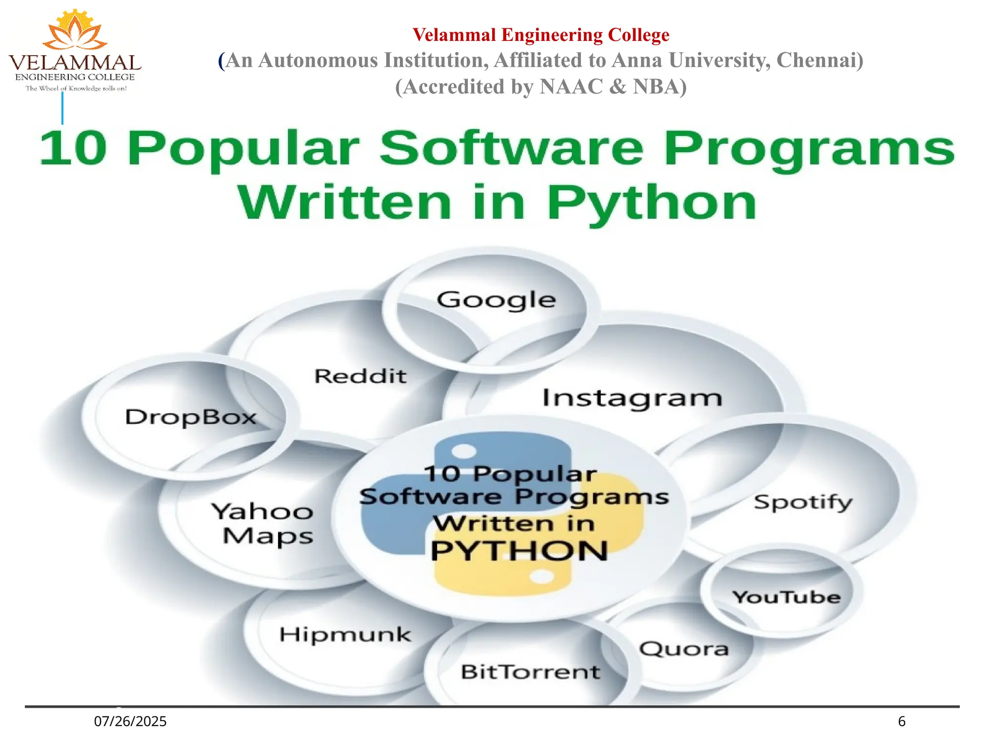 07/26/2025 6
Velammal Engineering College
(An Autonomous Institution, Affiliated to Anna University, Chennai)
(Accredited by NAAC & NBA)
 