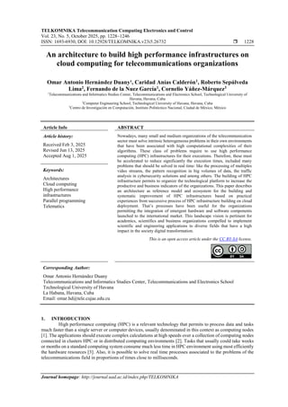 An architecture to build high performance infrastructures on cloud ...