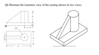 Q6 Illustrate the isometric view of the casting shown in two views
 