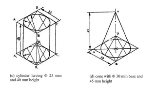 (c) cylinder having Φ 25 mm
and 40 mm height
(d) cone with Φ 30 mm base and
45 mm height
 