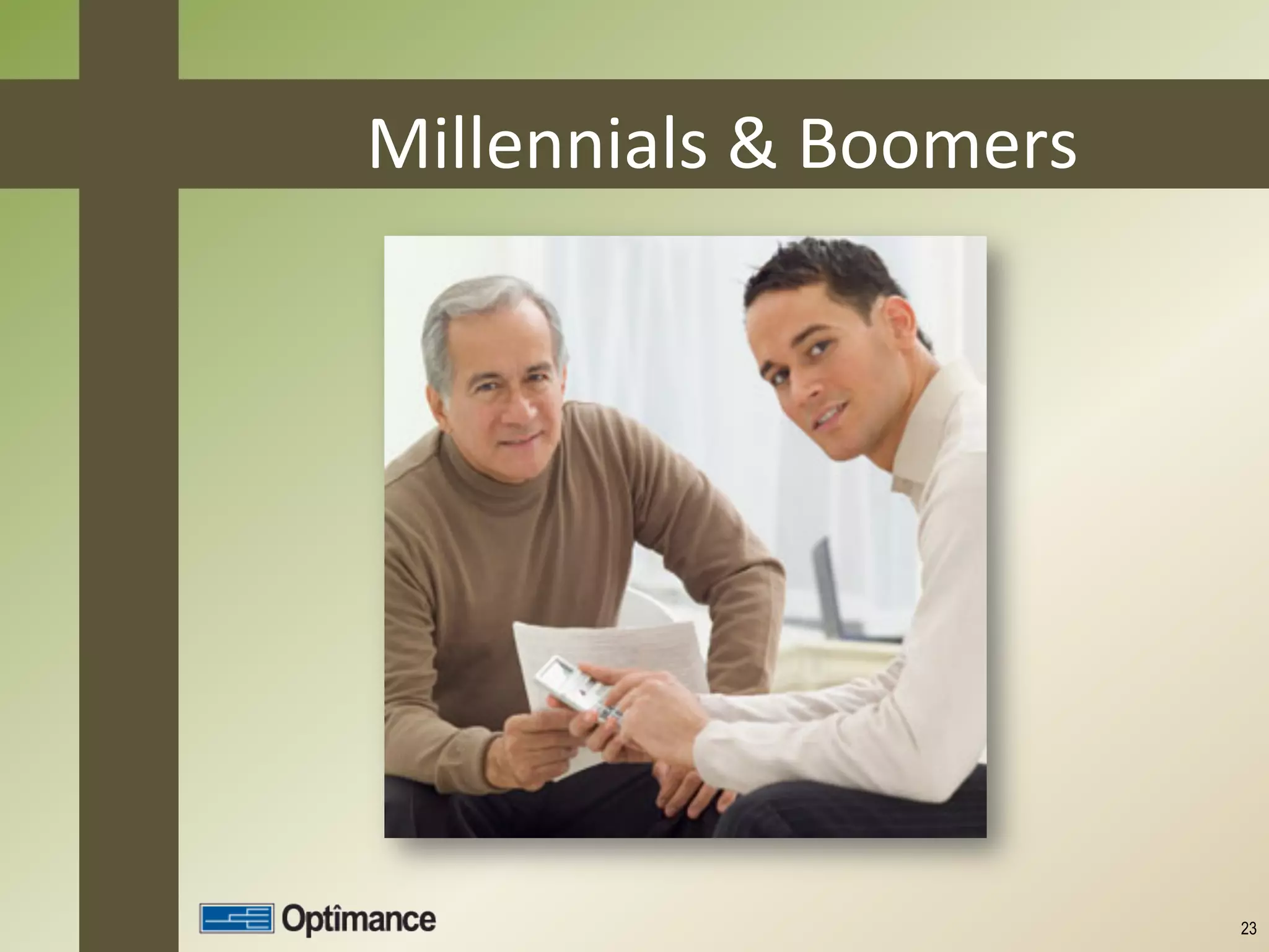 Millennials	
  &	
  Boomers	
  




                                  23
 