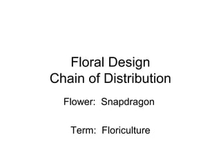 Floral Design
Chain of Distribution
Flower: Snapdragon
Term: Floriculture
 