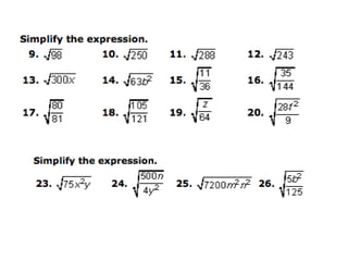 9.2 simplifying square roots | PPTX