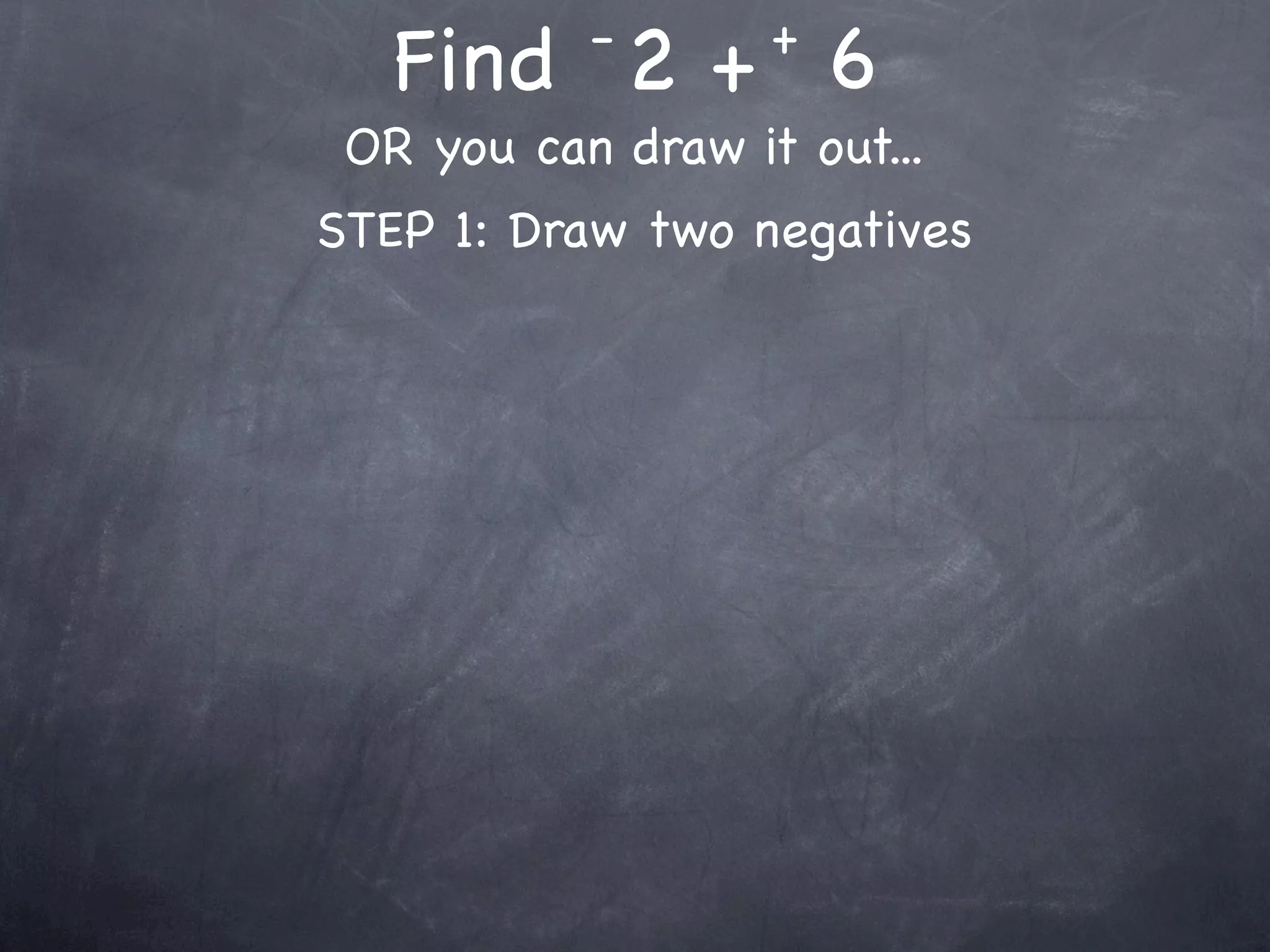 -       +
   Find 2 + 6
 OR you can draw it out...
STEP 1: Draw two negatives
 