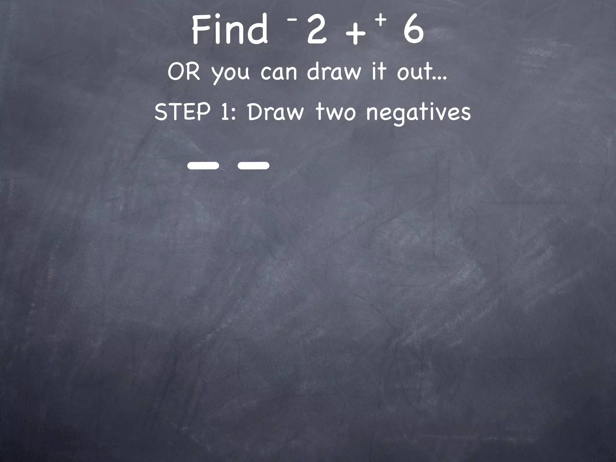 -       +
   Find 2 + 6
 OR you can draw it out...
STEP 1: Draw two negatives

  --
 