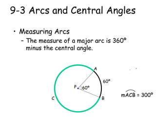 9 3 Arcs And Central Angles Filled Out | PPT