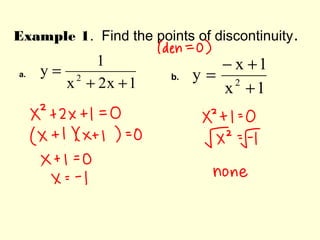 Point Discontinuity Examples 9.3 Intro to Rational Functions | PPT