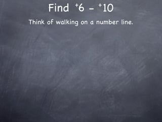 +      +
      Find 6 - 10
Think of walking on a number line.
 