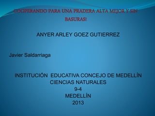 ANYER ARLEY GOEZ GUTIERREZ
Javier Saldarriaga
INSTITUCIÓN EDUCATIVA CONCEJO DE MEDELLÍN
CIENCIAS NATURALES
9-4
MEDELLÍN
2013
 