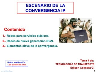ESCENARIO DE LA CONVERGENCIA IP<br />Contenido<br />1.- Redes para servicios clásicos.<br />2.- Redes de nueva generación ...