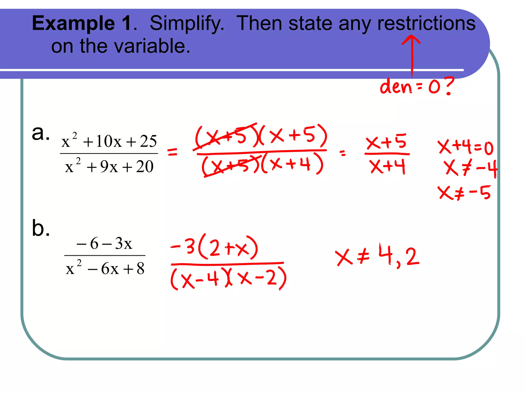 9.4 Simplifying Rational Expressions | PPT