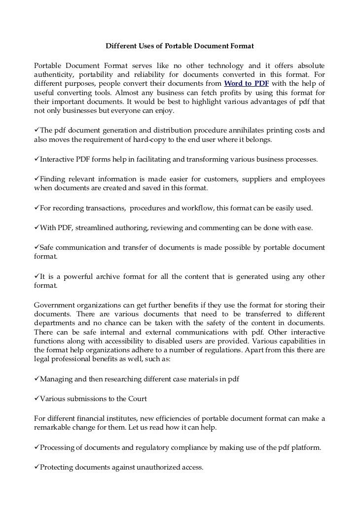 different uses of portable document format documents format