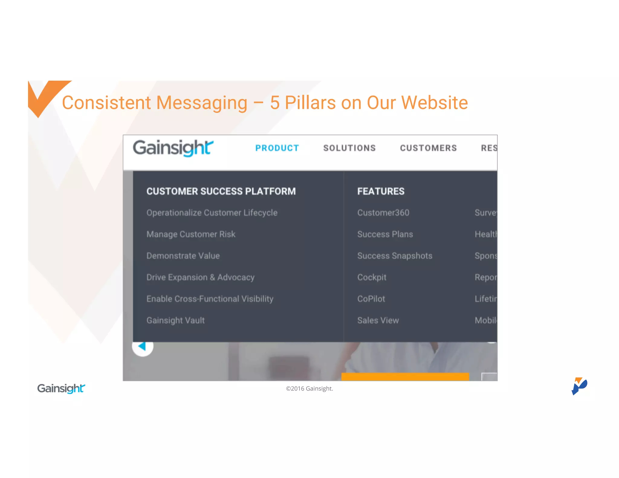 ©2016 Gainsight.
Consistent Messaging – 5 Pillars on Our Website
 
