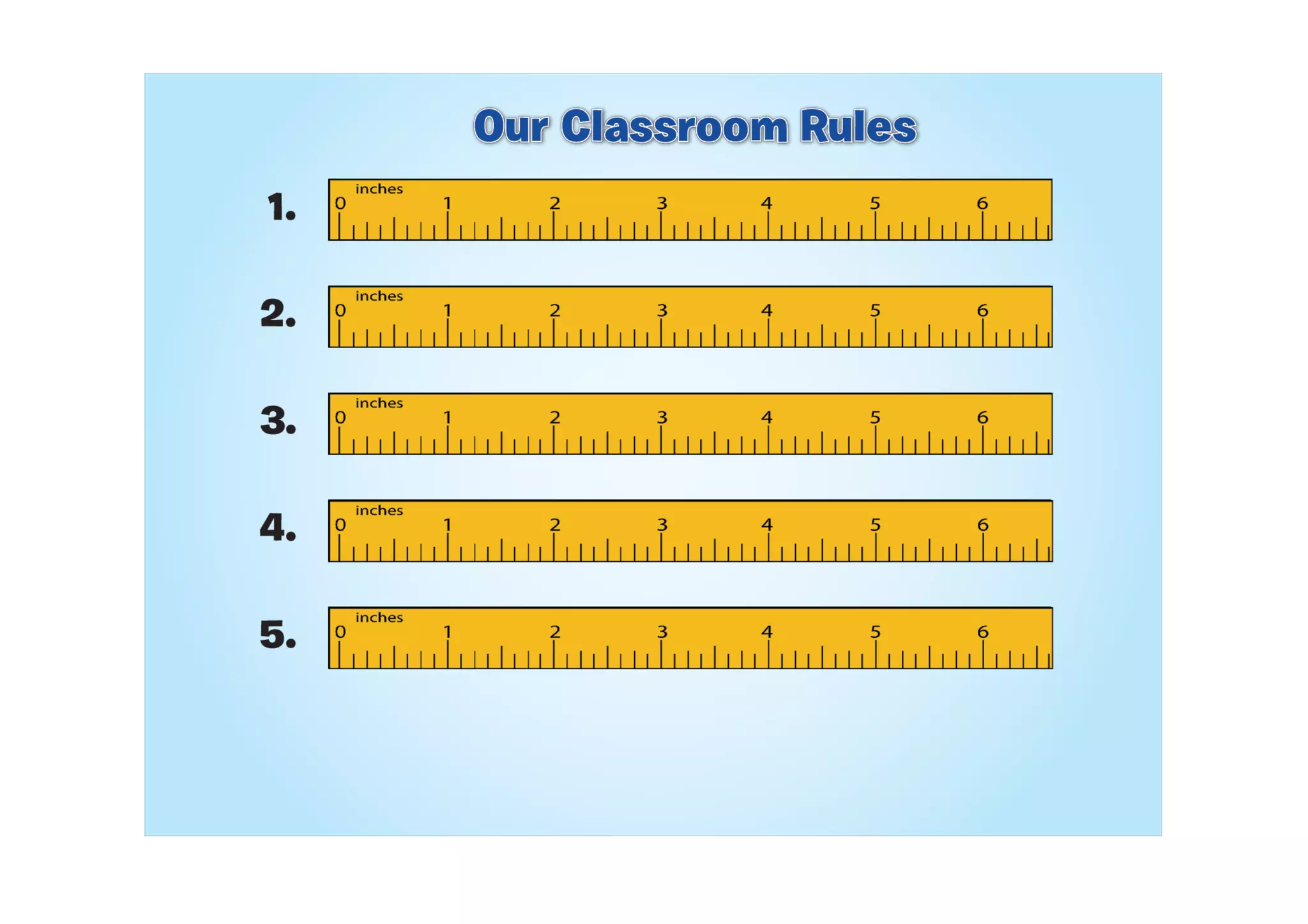 Listen carefully.



Follow directions.



Work quietly. Do not disturb others who are working.


Respect others. Be kind with your words and actions.



Respect school and personal property.
 