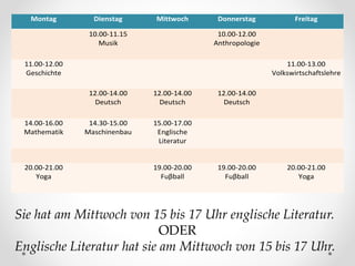 Wortstellung, S. 40
Übung 15
Verb an der 2. Stelle im Satz.
„V“erb = 2
Sept 9 Session 8
 