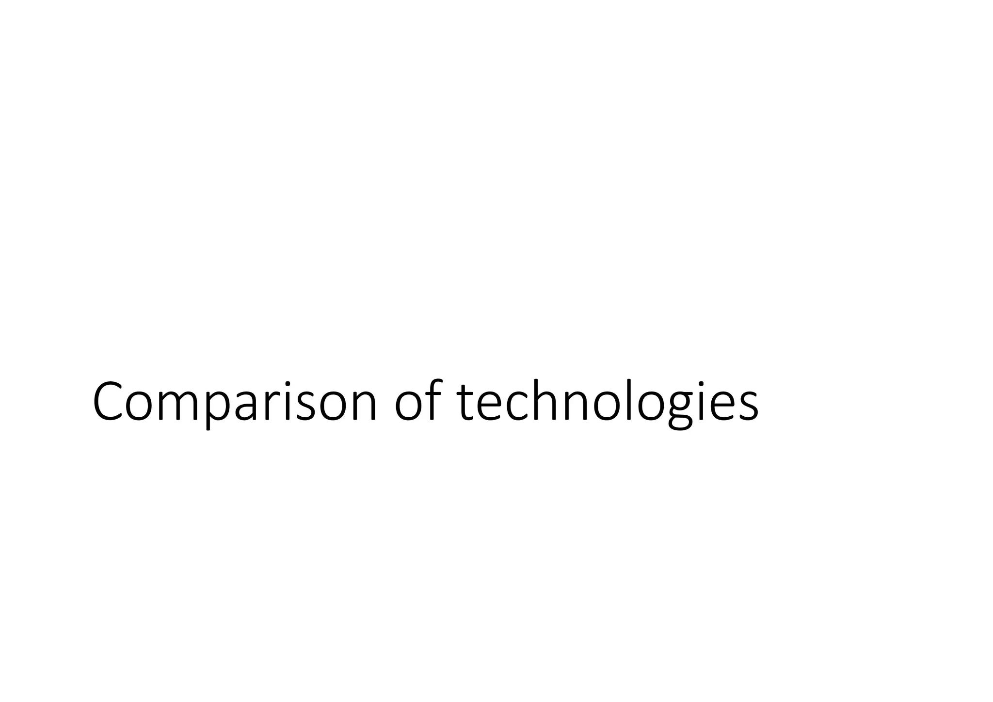 Comparison of technologies
 