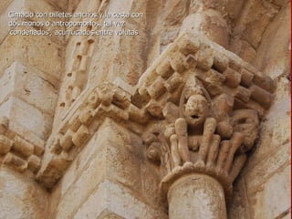 Cimacio con billetes anchos y la cesta con dos monos o antropomorfos, tal vez 'condenados', acurrucados entre volutas 