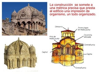 La construcción  se somete a una métrica precisa que presta al edificio una impresión de organismo, un todo organizado.  