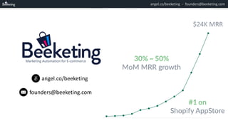 founders@beeketing.comangel.co/beeketing -
Marketing	Automation	for	E-commerce
30,000
Dec	2014 Jan	2015 Feb	2015 Mar	2015 ...