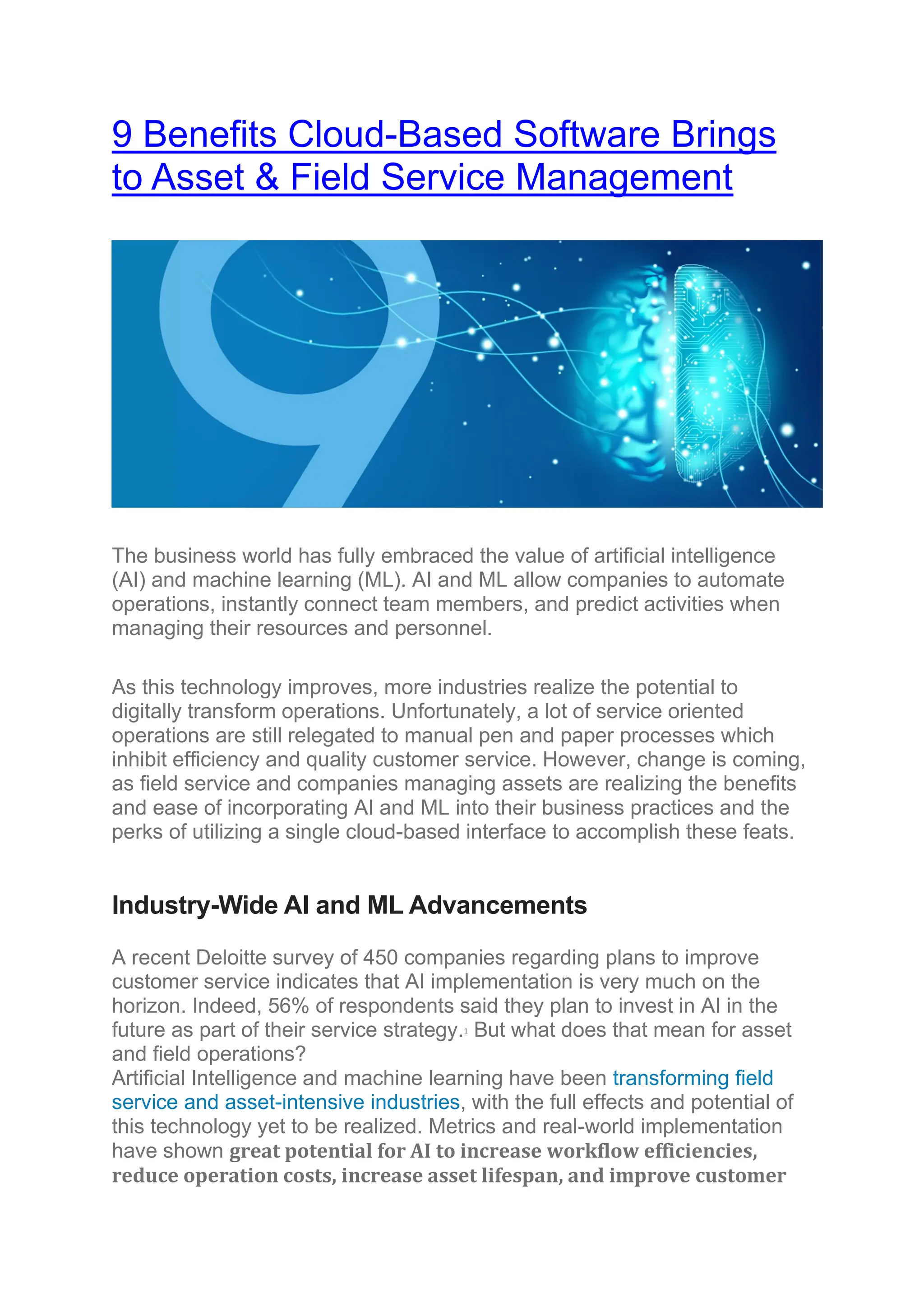 9 Benefits CloudBased Software Brings to Asset & Field Service