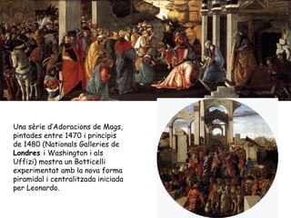 Una sèrie d’Adoracions de Mags,
pintades entre 1470 i principis
de 1480 (Nationals Galleries de
Londres i Washington i als...