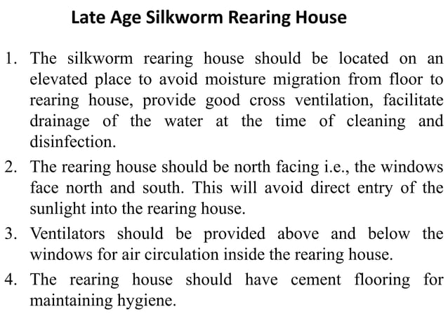 9 chapter silkworm rearing plan , rearing house plan and equipments | PPTX
