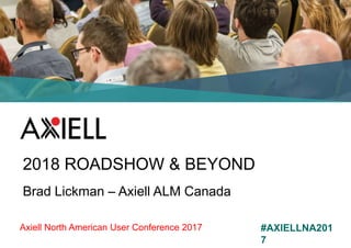 Axiell North American User Conference 2017 #AXIELLNA201
7
2018 ROADSHOW & BEYOND
Brad Lickman – Axiell ALM Canada
 
