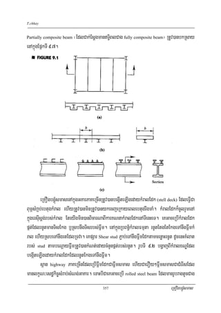 T.chhay


Partially composite beam   ¬EdlCak;EsþgmanT§iBlCag fully composite beam¦ RtUv)anbkRsay
enAkñúgEpñkTI 9>7.




         eRKOgbgÁúMsmasenAkñúgGKarPaKeRcInRtUv)anbegáIteLIgedaykMralEdk (stell deck) EdleFVICa
Bum<sMRab;ebtugkMral ehIyRtUv)anminRtUv)anykecjeRkayeBlebtugrwgmaM. kMralEdkk¾cUlrYmenA
kñúgersIusþg;rbs;kMral EteyIgmin)anBicarNaBIkarKNnakMralEdkenATIenHeT. eKGaceRbIkMralEdk
pñt;EdlrnUtmanTisEkg b¤RsbnwgTisrbs;Fñwm. enAkñúgRbBn§½kMralFmμta rnUtEtgEtEkgeTAnwgFñwmkM
ral ehIyRsbeTAnwgrtEdlRTva. eKpSar Shear stud P¢ab;eTAnwgFñwmEdktamcenøaHrnUt dUcenHKMlat
rbs; stud tambeNþayFñwmRtUv)ankMNt;edaycMnYnpñt;rbs;rnUt. rUbTI 9>2 bgðajBIkMralxNÐEdl
begáIteLIgedaykMralEdkEdlrnUtEkgeTAnwgFñwm.
         s<an highway PaKeRcInEdleRbIFñwmEdkCaFñwmsmas ehIyCaerOy²FñwmsmasCaCMerIsEdl
manlkçN³esdækic©sMrab;sMNg;GaKar. eTaHbICaeKGaceRbI rolled steel beam EdlmanrUbragtUcCag
                                          357                                   eRKOgbgÁúMsmas
 