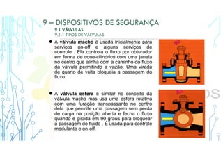 9 – DISPOSITIVOS DE SEGURANÇA
9.1 VÁLVULAS
9.1.1 TIPOS DE VÁLVULAS
 