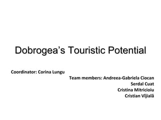 Dobrogea’s Touristic Potential Coordinator: Corina Lungu Team members: Andreea-Gabriela Ciocan Serdal Cuat Cristina Mitricioiu Cristian V îjială 