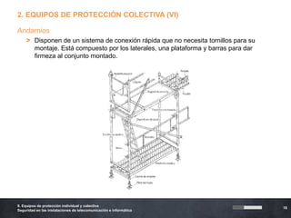 2. EQUIPOS DE PROTECCIÓN COLECTIVA (VI)

Andamios
    > Disponen de un sistema de conexión rápida que no necesita tornillo...
