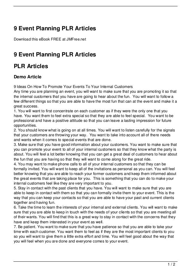 9 Event Planning PLR Articles