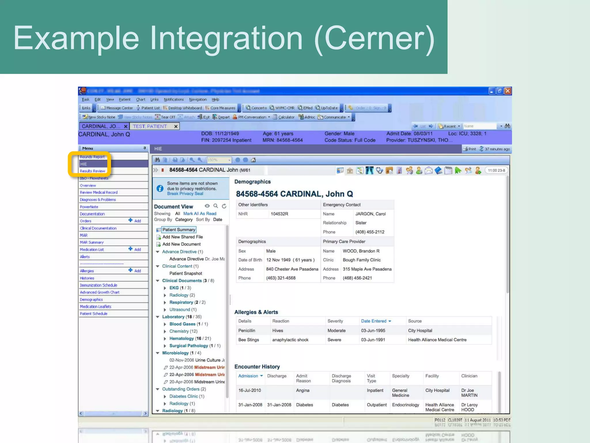 Example Integration (Cerner)
 