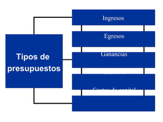 Ingresos  Egresos Ganancias Efectivo Gastos de capital Tipos de  presupuestos 