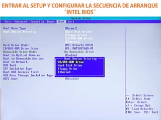 ENTRAR AL SETUP Y CONFIGURAR LA SECUENCIA DE ARRANQUE
                     “INTEL BIOS”
 