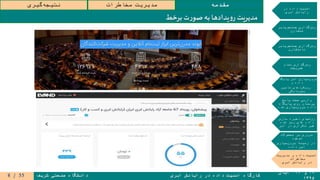 ۱۹‫و‬۲۰‫آبان‬
۱۳۹۵
‫ابری‬ ‫رایانش‬ ‫در‬ ‫داده‬ ‫امنیت‬ ‫کارگاه‬‫شریف‬ ‫صنعتی‬ ‫دانشگاه‬
‫مقدمه‬‫مخاطرات‬ ‫مدیریت‬‫گیری‬‫نتیجه‬
‫در‬ ‫داده‬ ‫امنیت‬
‫ابری‬ ‫رایانش‬
‫جستجوپذیر‬ ‫رمزگذاری‬
‫متقارن‬
‫جستجوپذیر‬ ‫رمزگذاری‬
‫نامتقارن‬
‫تمام‬ ‫رمزگذاری‬
‫همریخت‬
‫پایگاه‬ ‫امن‬ ‫سپاری‬‫برون‬
‫و‬ ‫داده‬
‫تامین‬ ‫رویکردهای‬
‫محرمانگی‬
‫پاسخ‬ ‫صحت‬ ‫وارسی‬
‫پایگاه‬ ‫روی‬ ‫پرسمان‬
‫شده‬ ‫سپاری‬‫برون‬ ‫داده‬
‫سازی‬ ‫ذخیره‬ ‫روشهای‬
‫شده‬ ‫رمز‬ ‫های‬ ‫داده‬
‫ابر‬ ‫در‬ ‫تکراری‬ ‫غیر‬
‫محصوالت‬ ‫بر‬ ‫مروری‬
‫موجود‬
‫سپاری‬‫برون‬ ‫زمینه‬ ‫در‬
‫داده‬ ‫امن‬
‫مدیریت‬ ‫و‬ ‫داده‬ ‫امنیت‬
‫مخاطرات‬
‫رایانش‬ ‫در‬‫ابری‬
‫برخط‬ ‫ت‬‫ر‬‫صو‬‫به‬ ‫یدادها‬‫و‬‫ر‬ ‫مدیریت‬
55/8
 