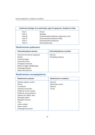 60
Protocolos diagnósticos y terapéuticos en pediatría
Clasificación histológica de la nefritis lúpica según la Organizaci...