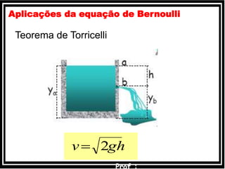 Aplicações da equação de Bernoulli
• Teorema de Torricelli
ghv 2
 