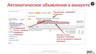 23
Nebo.ru  &&  BlackMagic.tech  
©  2016  Как  убить  5  рабочих  мест  за  2  месяца.  Осенняя  сессия  по  контекстной  рекламе.  
Автоматическое  объявление  в  аккаунте  
 