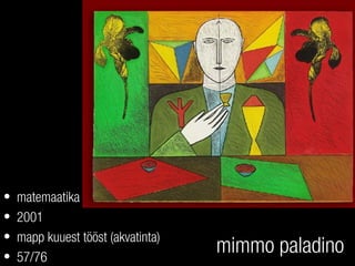 mimmo paladino
• matemaatika
• 2001
• mapp kuuest tööst (akvatinta)
• 57/76
 