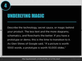 9. Pitch & Launch!16 http://guykawasaki.com/books/the-art-of-the-start/
 