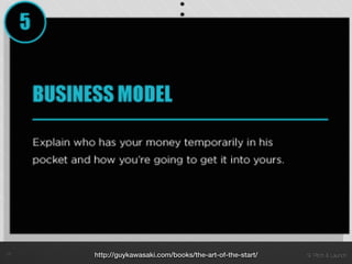 9. Pitch & Launch!17 http://guykawasaki.com/books/the-art-of-the-start/
 