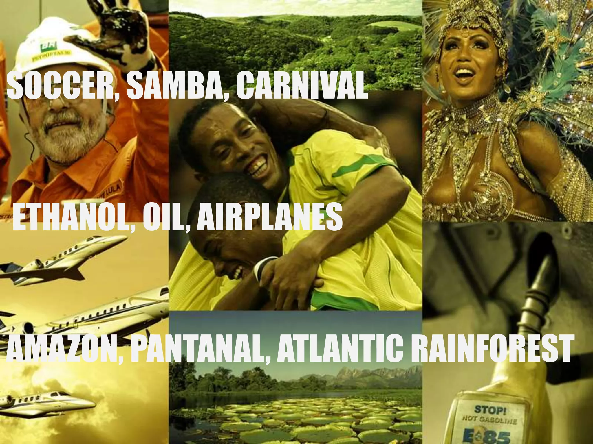 SOCCER, SAMBA, CARNIVAL ETHANOL, OIL, AIRPLANES AMAZON, PANTANAL, ATLANTIC RAINFOREST