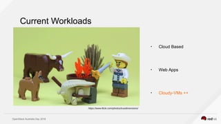OpenStack Australia Day 2016
Current Workloads
●
Cloud Based
●
Web Apps
●
Cloudy-VMs ++
https://www.flickr.com/photos/truedimensions/
 