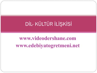 www.videodershane.com www.edebiyatogretmeni.net DİL- KÜLTÜR İLİŞKİSİ 