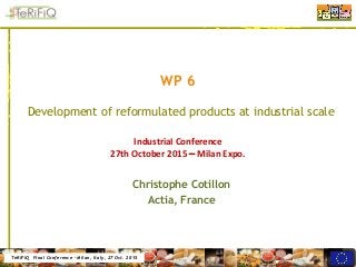 TeRiFiQ Final Conference – Milan, Italy, 27 Oct. 2015
WP 6
Development of reformulated products at industrial scale
Christophe Cotillon
Actia, France
IndustriaI Conference
27th October 2015  Milan Expo.
 