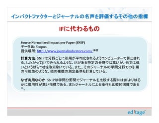 ѥȥե`ȥ`ʥ뤽ָ

                          IF˴
                            ˴
  Source Normalized Impact per Paper (SNIP)
  ǩ`Ԫ: Scopus
  ṩ: http://www.journalindicators.com/ o

  Ӌ㷽 SNIPϷҰȤäƽ褦ԥ``
  Ӌ㷽:
  롣äJIFǤߤ褦ʡIFضηҰǤϸߤǤϵ
  ȤФĤȡƤ롣ޤΥ`ʥѧҰǤ
  οԤΤ褦ʡ}ΜyʤӋ㤷Ƥ롣

  ʤäʤΤ SNIPѧҰgǥ`ʥ^HˤJIFϤ
  ʤäʤΤ:
  ԤߤָˤǤ롣ޤ`ʥˤ^yǤ
  16
 